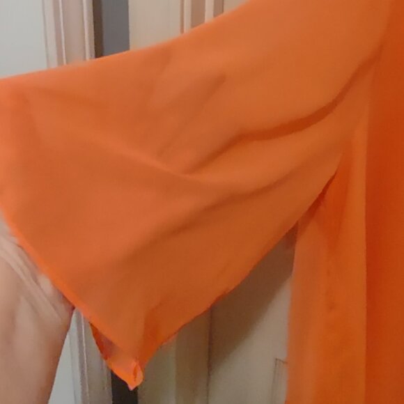 NWOT Women's Bisou Bisou Orange Sheer Lined Blouse 3/4 Sheer Sleeve 3X V-Neck - Picture 5 of 7